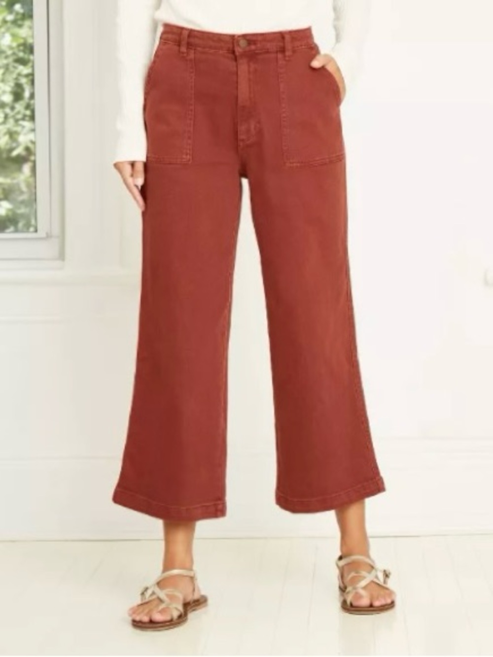 Universal Thread High-Rise Wide-Leg Cropped Utility Jeans Size 10 Rust Brown